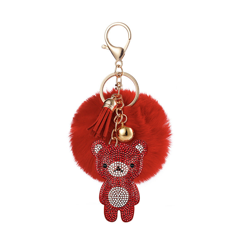 Wholesale 10pcs of Love Rhinestone Flannel 8cm Wool Ball Keychain
